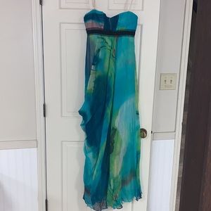 Flowey, strapless aqua empire waist floor length